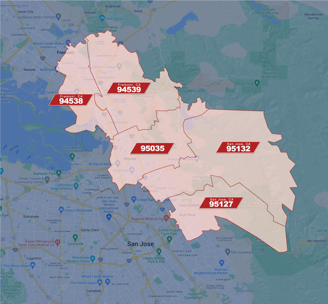 Milpitas, CA Zip Code Map | Team Husain Real Estate